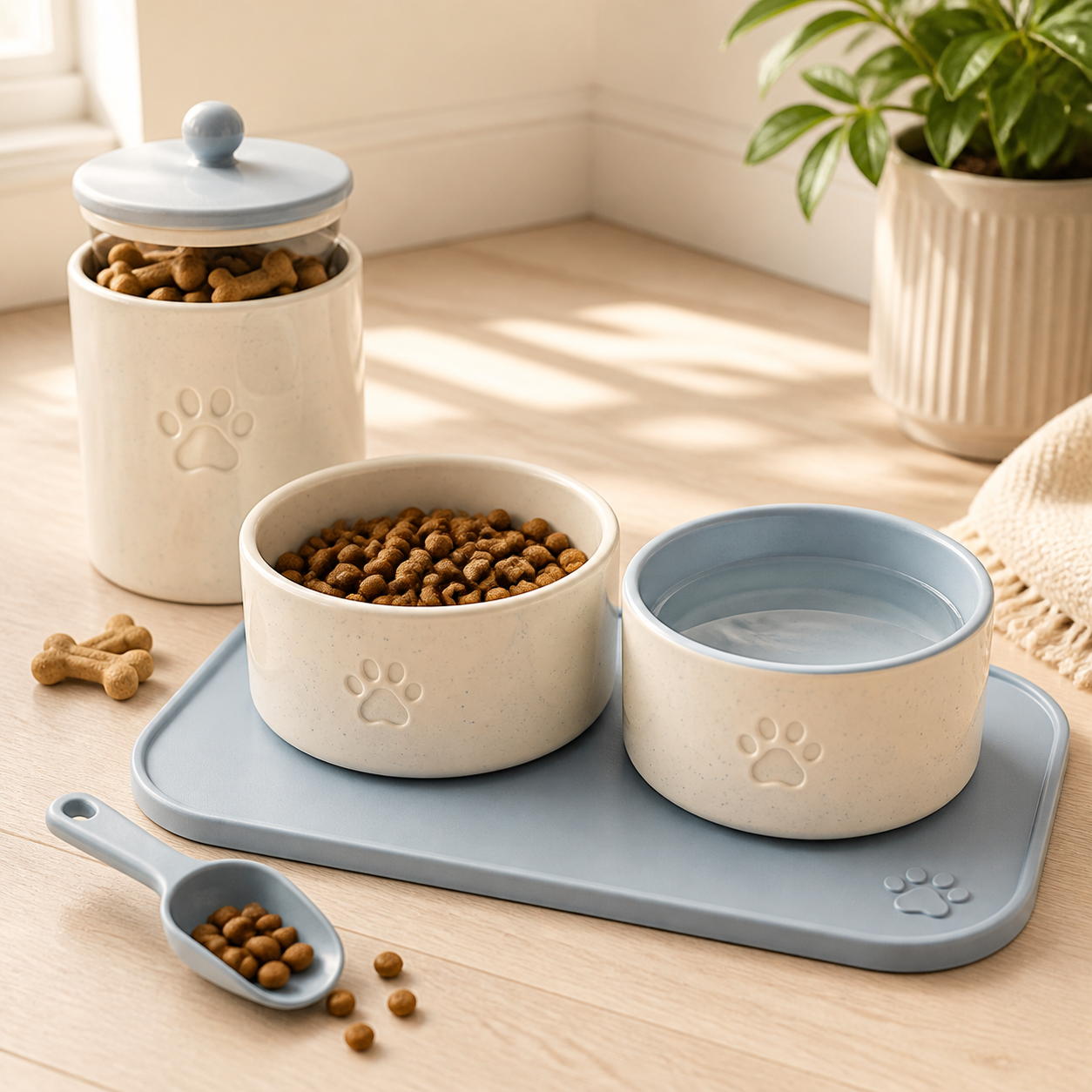 Ceramic Bowls & Feeding Mat
